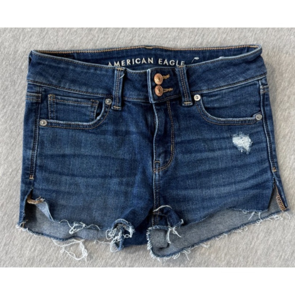 American Eagle Outfitters Cut Off Shorts Women 2 Blue Stretch Raw Hem Distressed